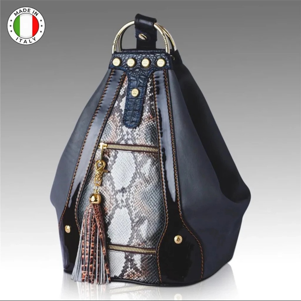 Marino Orlandi Mink Grey and Brown Python Backpack Bucket Sling Purse Tote Bag